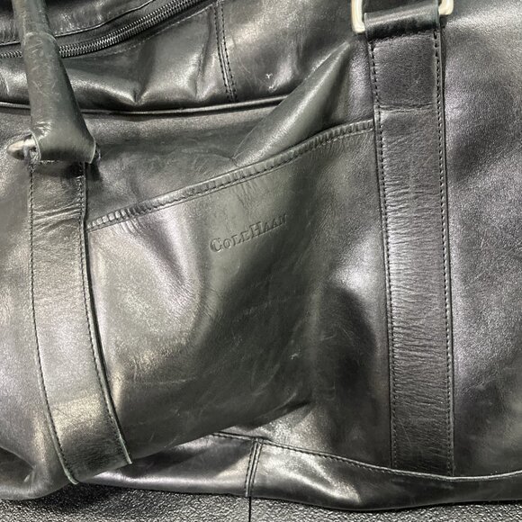 Cole Haan Black Leather Weekender Bag Duffle Bag Travel Luggage Carry On Gym 21" - Picture 2 of 11